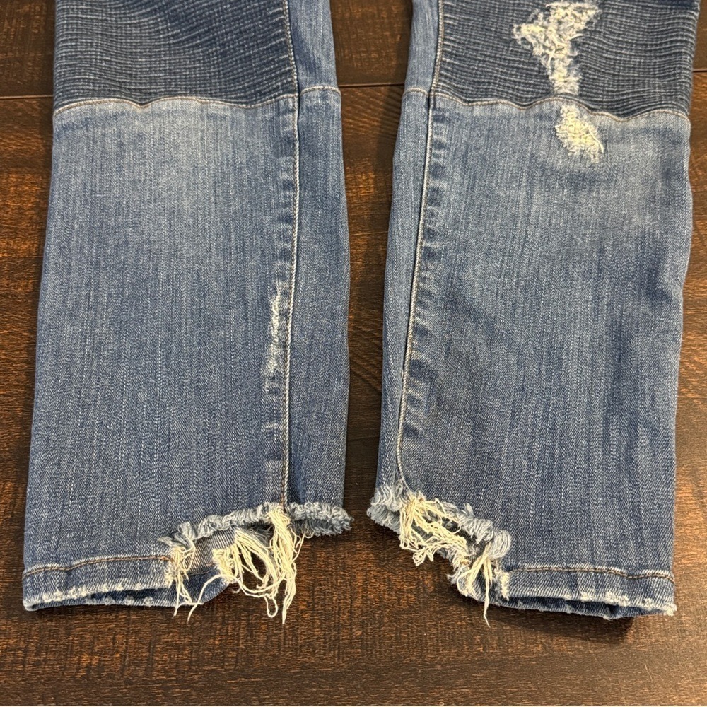 Free People Moto Skinny Distressed Jeans Blue 28 Edgy Biker Utility Denim - Picture 10 of 17